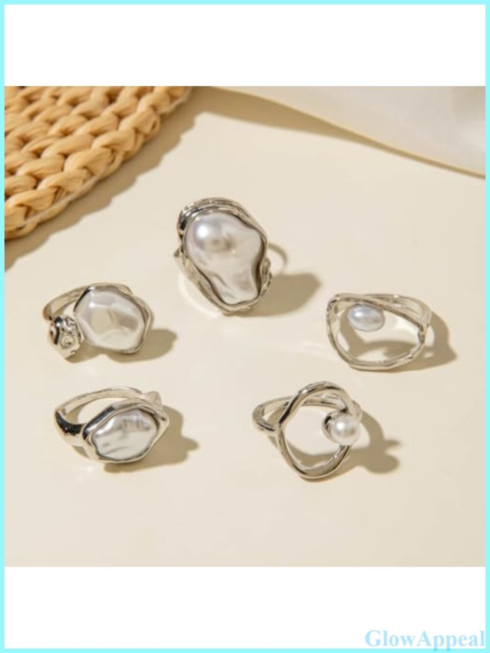 Chunky Stacking Rings Set Baroque Pearl Open Adjustable Statement Rings - Picture 4 of 5